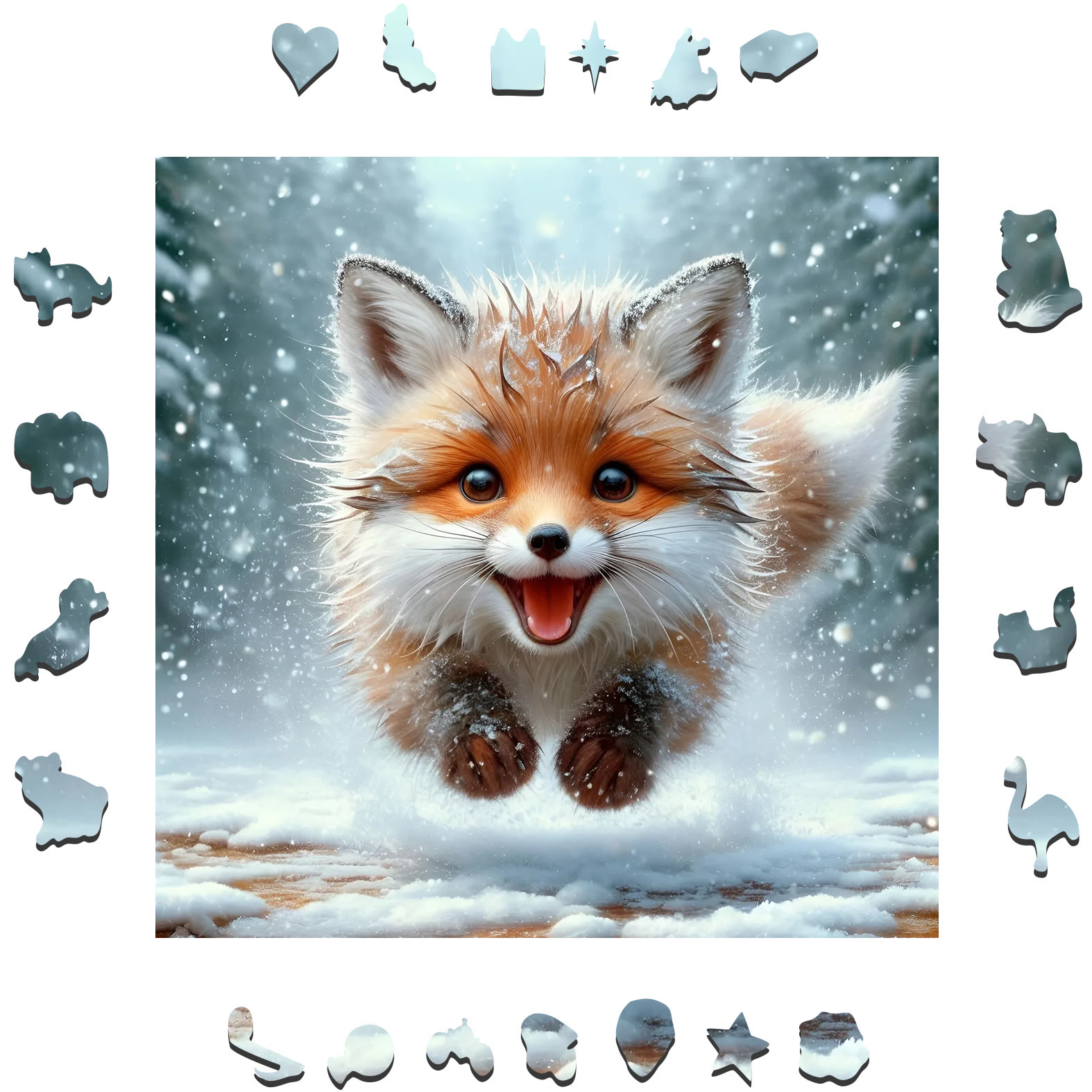 Smiling cute fox - Wooden Jigsaw Puzzle