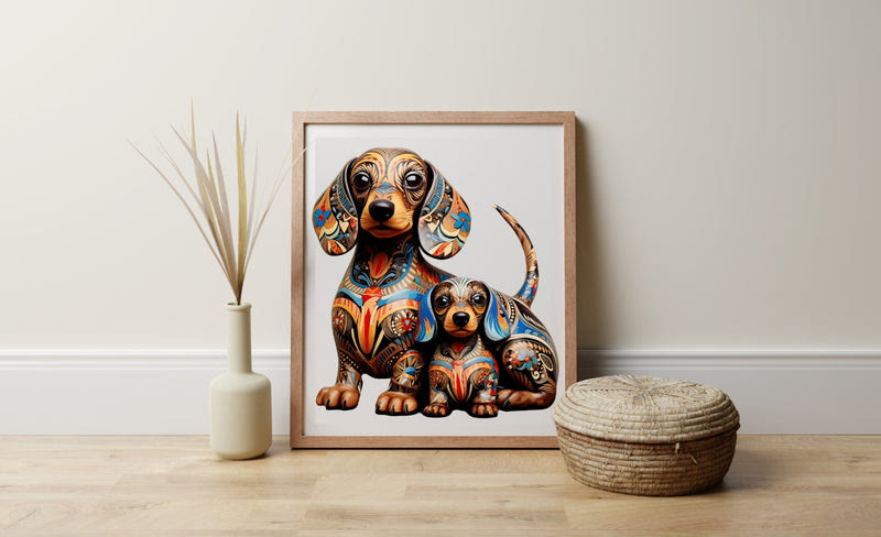 Dachshund Dog Family - Wooden Jigsaw Puzzle