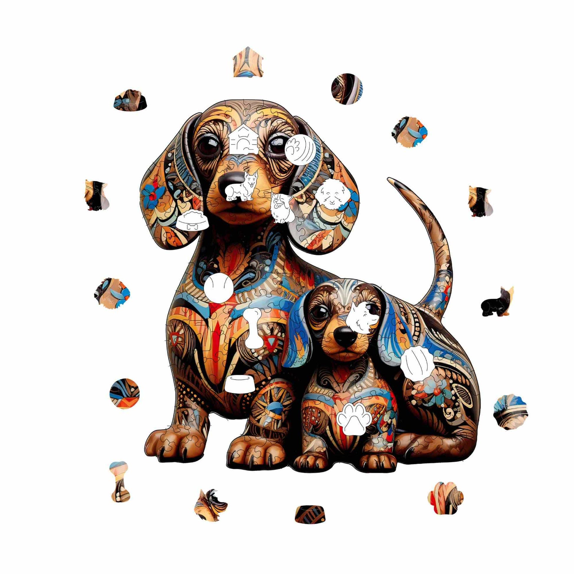 Dachshund Dog Family - Wooden Jigsaw Puzzle
