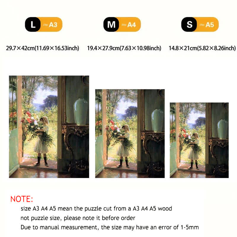 Little girl with huge bouquet - Wooden Jigsaw Puzzle