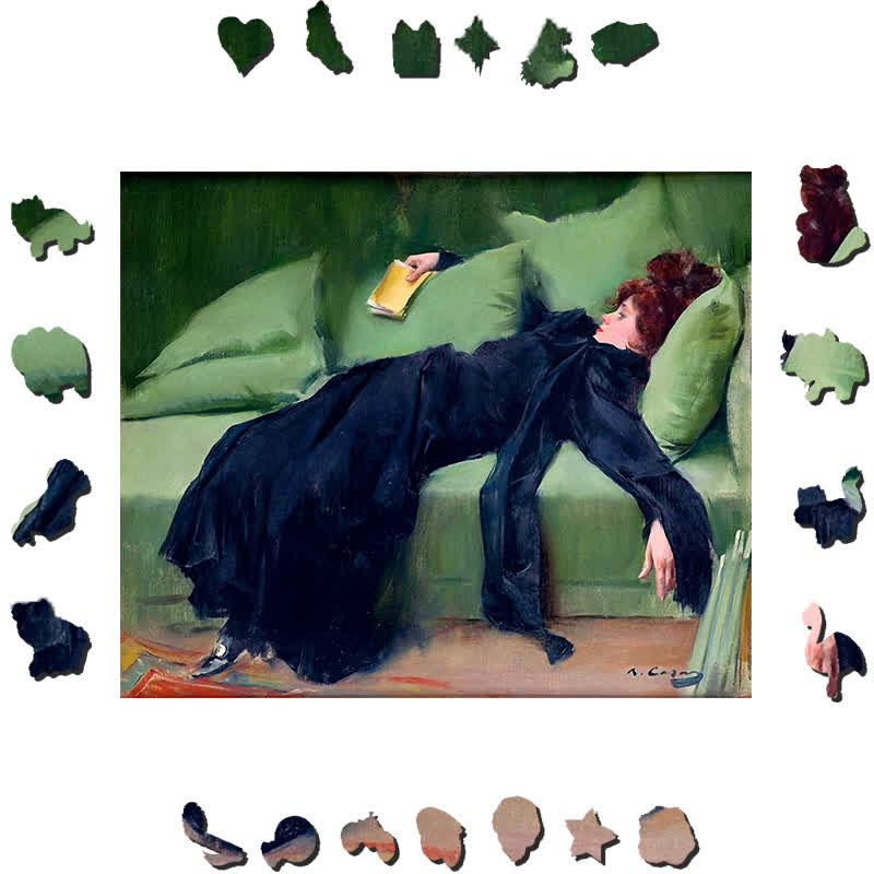 Decadent Young Woman After the Dance - Wooden Jigsaw Puzzle