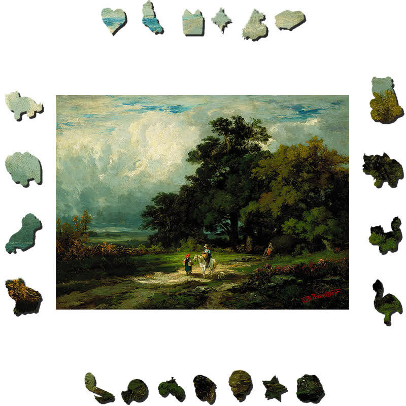 Vintage Landscape with Trees - Wooden Jigsaw Puzzle