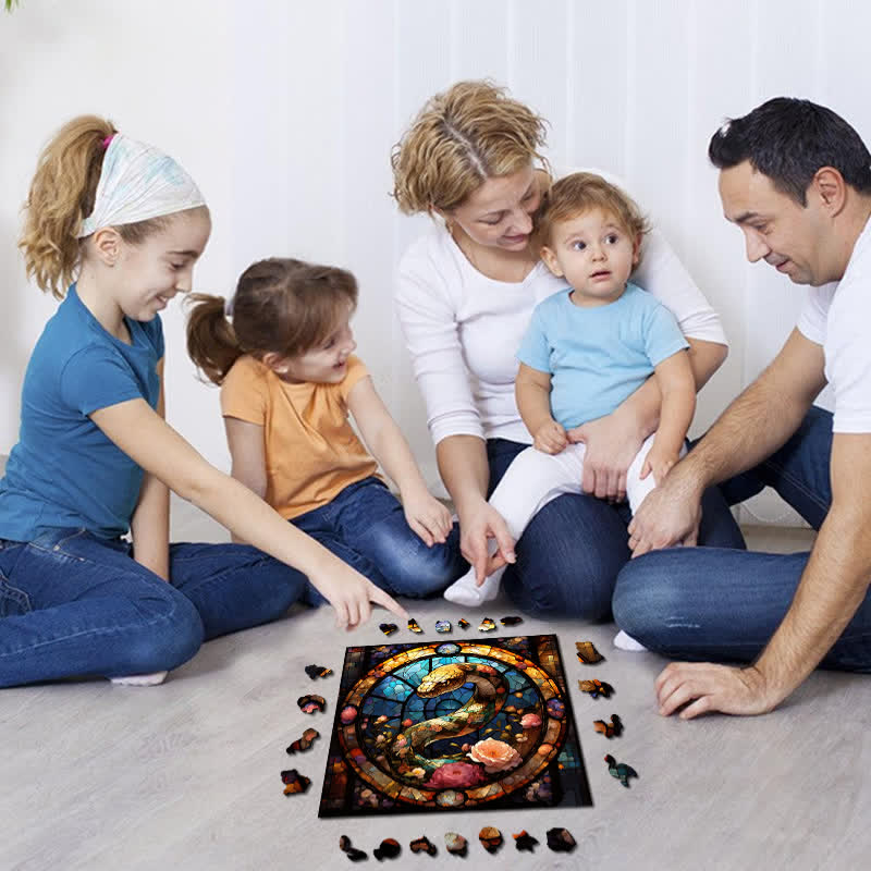 Snake With Rose - Wooden Jigsaw Puzzle