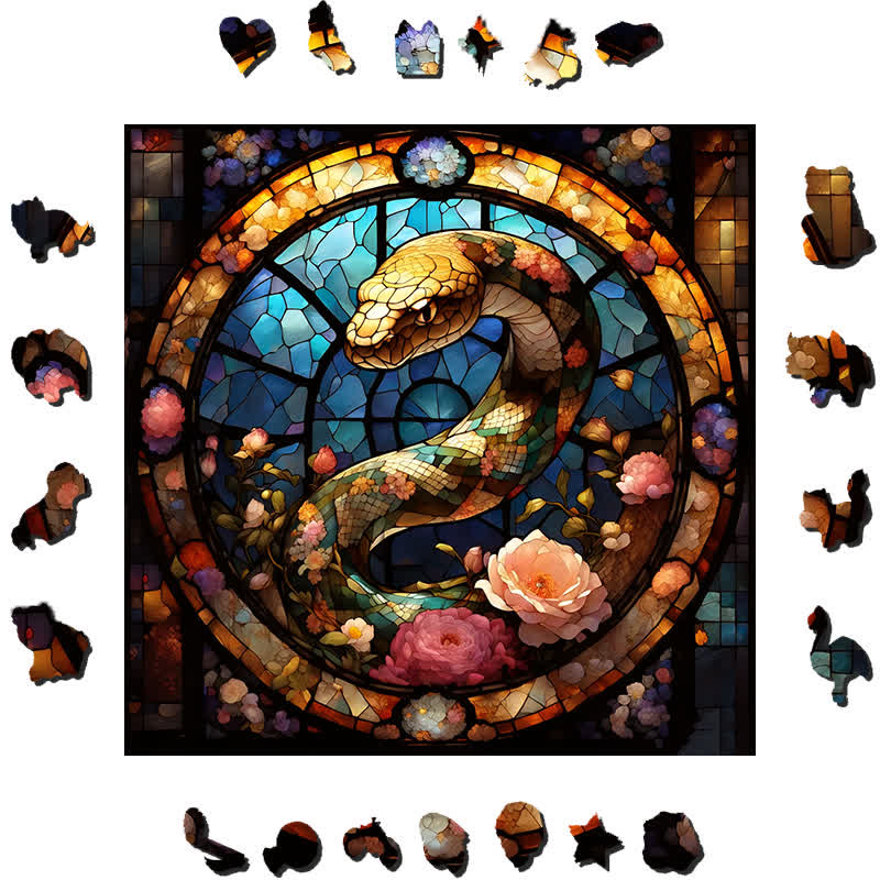 Snake With Rose - Wooden Jigsaw Puzzle