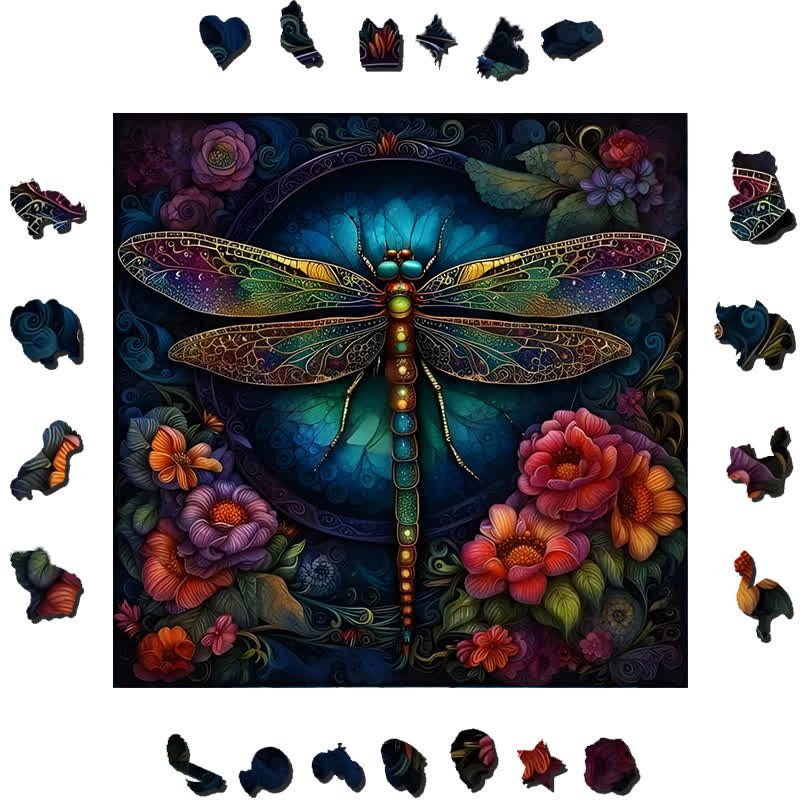 Magical Dragonfly with Flower - Wooden Jigsaw Puzzle