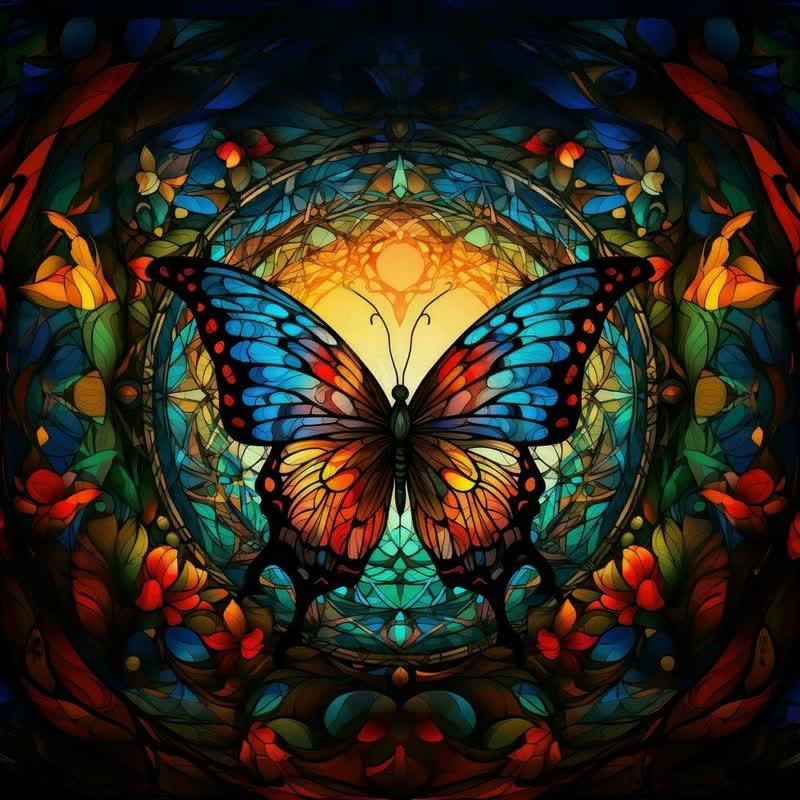 Brightly colored butterfly in a forest - Wooden Jigsaw Puzzle