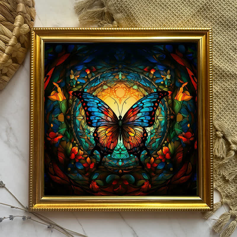 Brightly colored butterfly in a forest - Wooden Jigsaw Puzzle