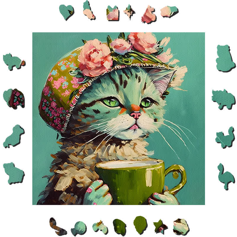 Stella Bonnet Hat Cat - Wooden Jigsaw Puzzle