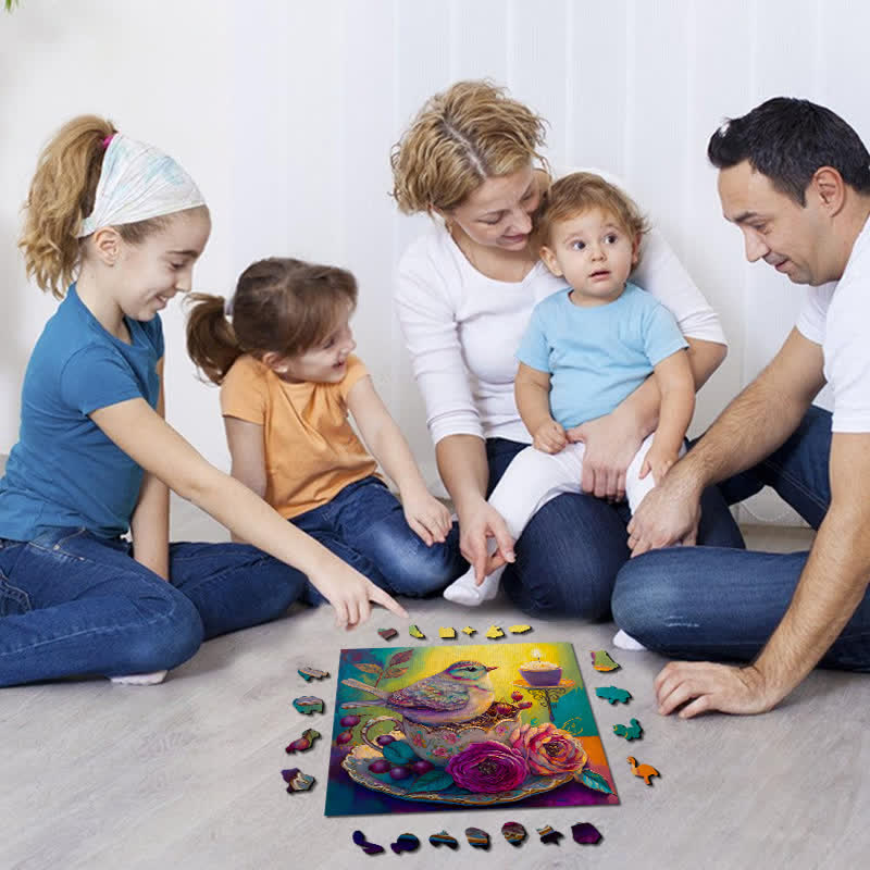 Bird in tea cup Tea - Wooden Jigsaw Puzzle