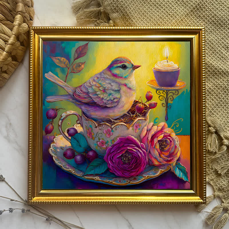 Bird in tea cup Tea - Wooden Jigsaw Puzzle