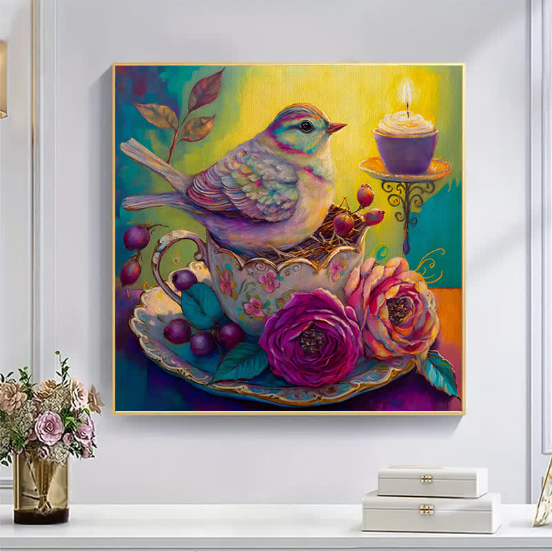 Bird in tea cup Tea - Wooden Jigsaw Puzzle