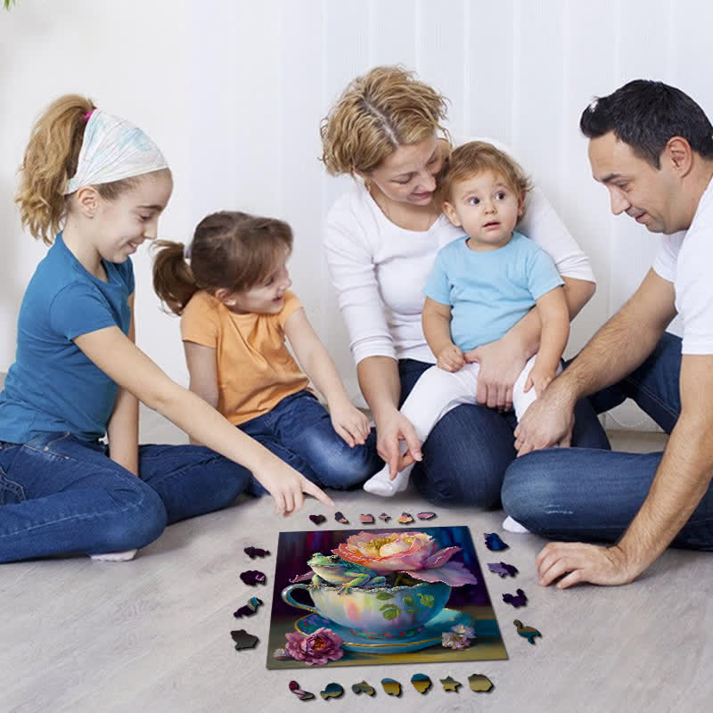 Frog in tea cup Tea  - Wooden Jigsaw Puzzle