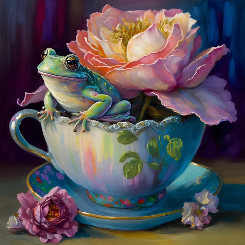 Frog in tea cup Tea  - Wooden Jigsaw Puzzle