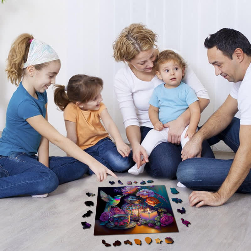 Mystical Hummingbird Tea Party - Wooden Jigsaw Puzzle