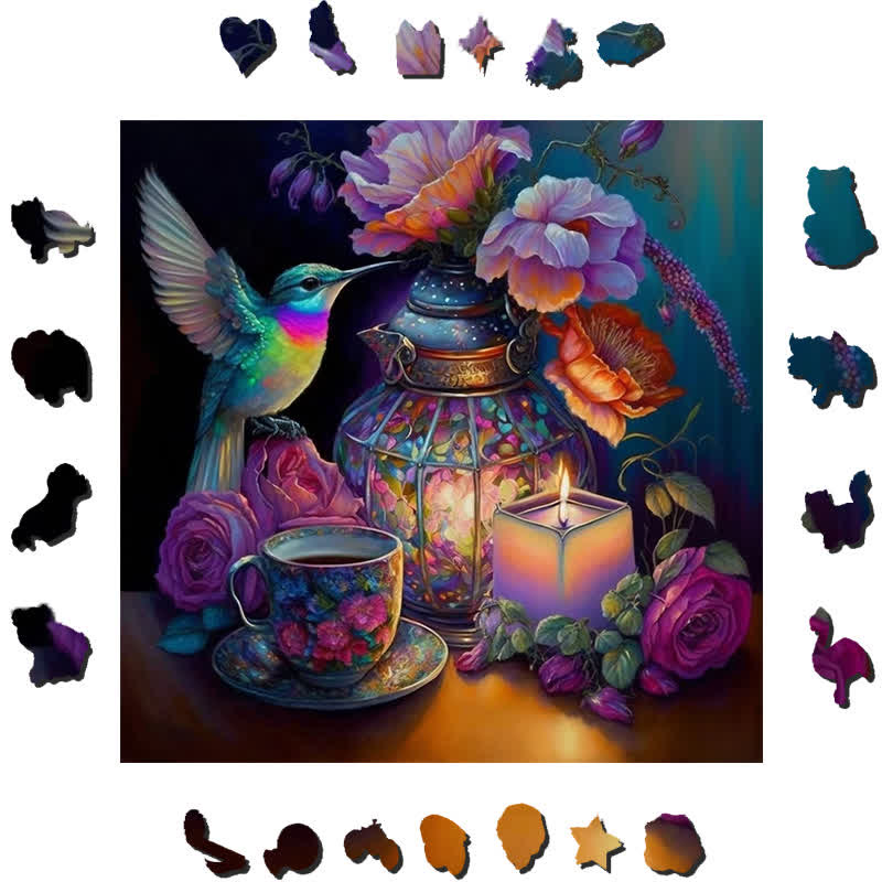 Mystical Hummingbird Tea Party - Wooden Jigsaw Puzzle