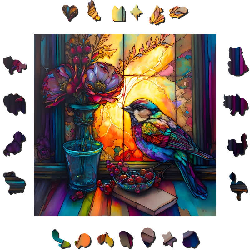 Sparrow on the windowsill - Wooden Jigsaw Puzzle