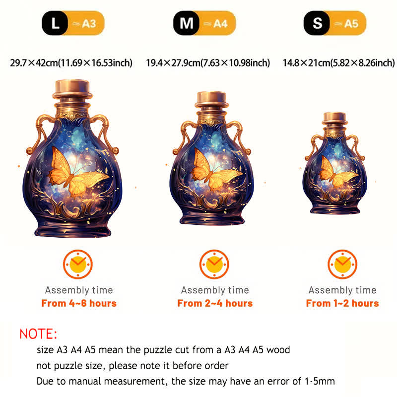 Golden butterfly flying in glass bottle - Wooden Jigsaw Puzzle