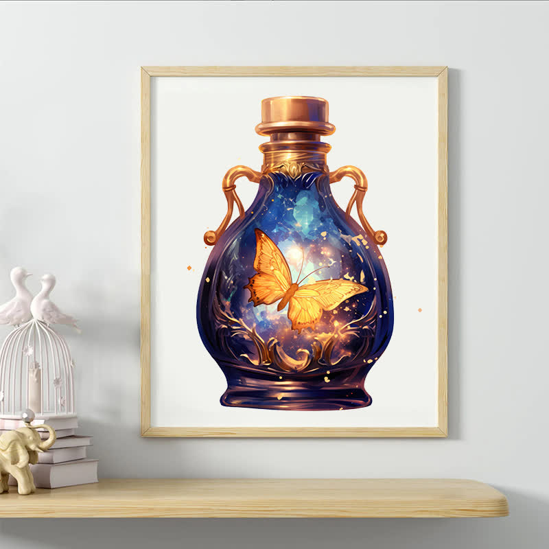 Golden butterfly flying in glass bottle - Wooden Jigsaw Puzzle