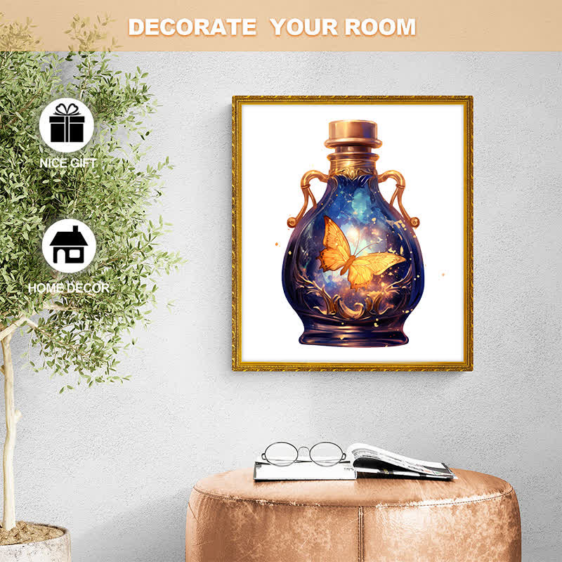 Golden butterfly flying in glass bottle - Wooden Jigsaw Puzzle
