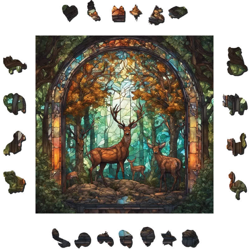 Deers on forest - Wooden Jigsaw Puzzle