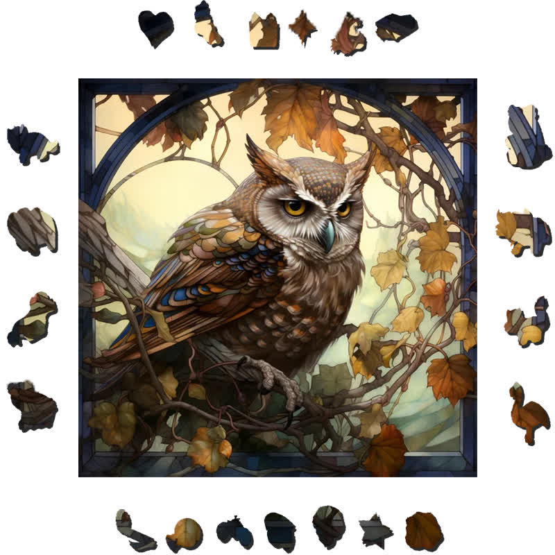 Cute and delicate owl - Wooden Jigsaw Puzzle