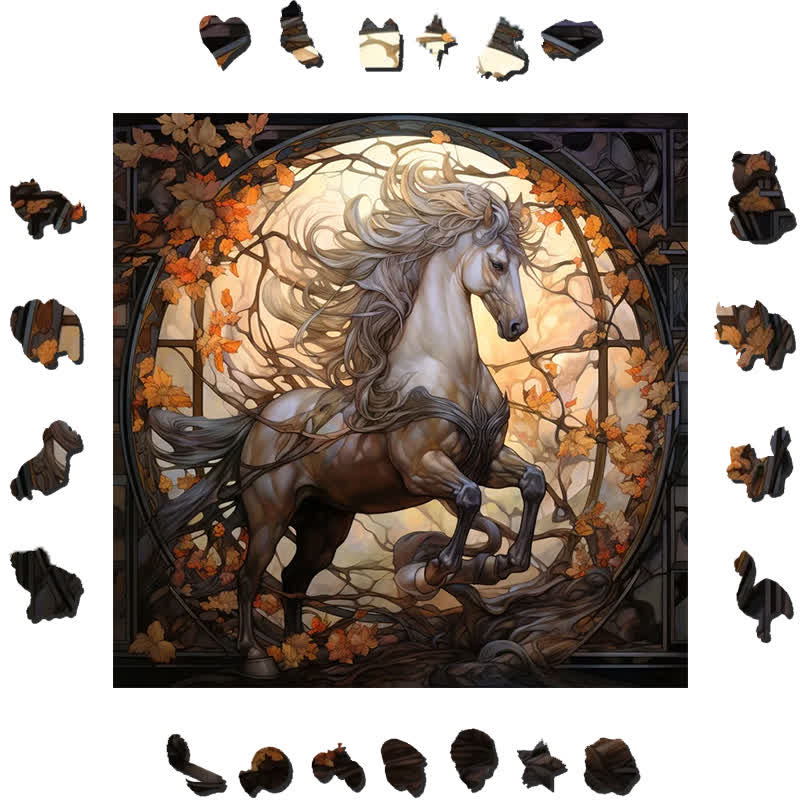 Wild white horse - Wooden Jigsaw Puzzle