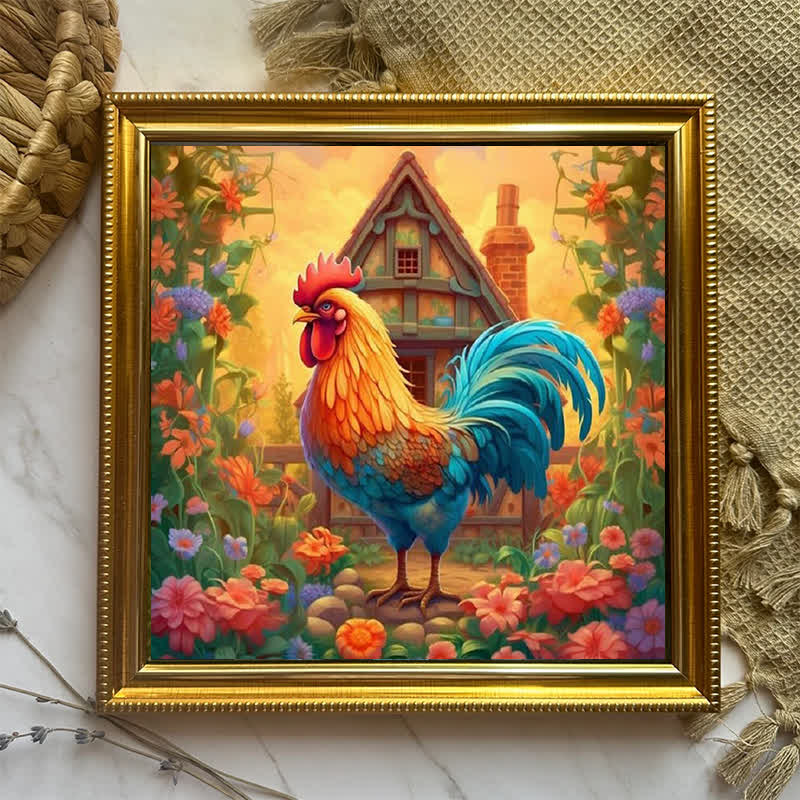 Flower Garden Rooster - Wooden Jigsaw Puzzle
