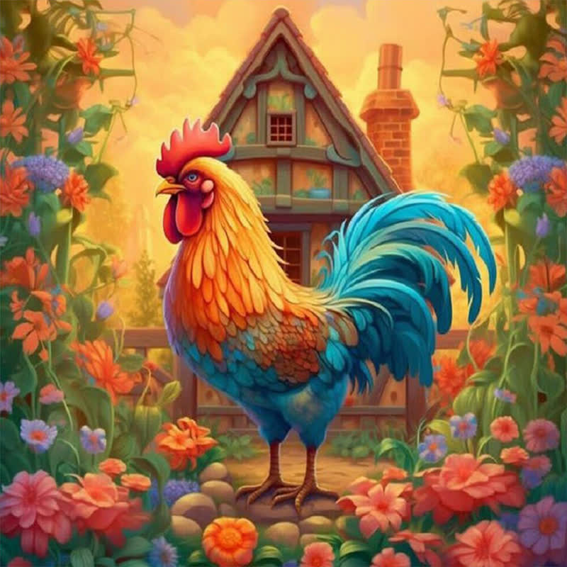 Flower Garden Rooster - Wooden Jigsaw Puzzle