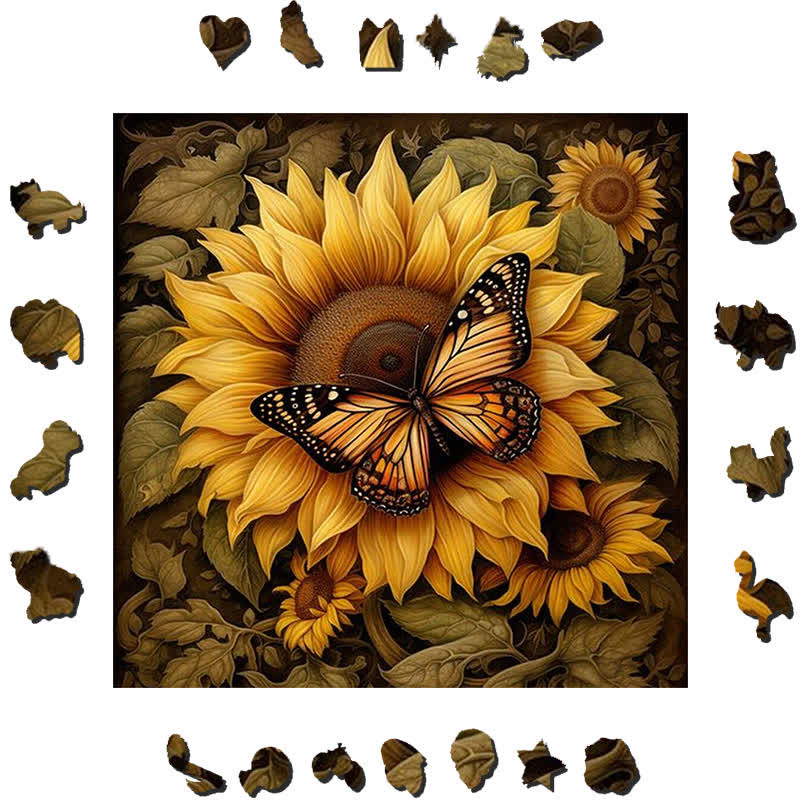 Sunflower Butterfly - Wooden Jigsaw Puzzle