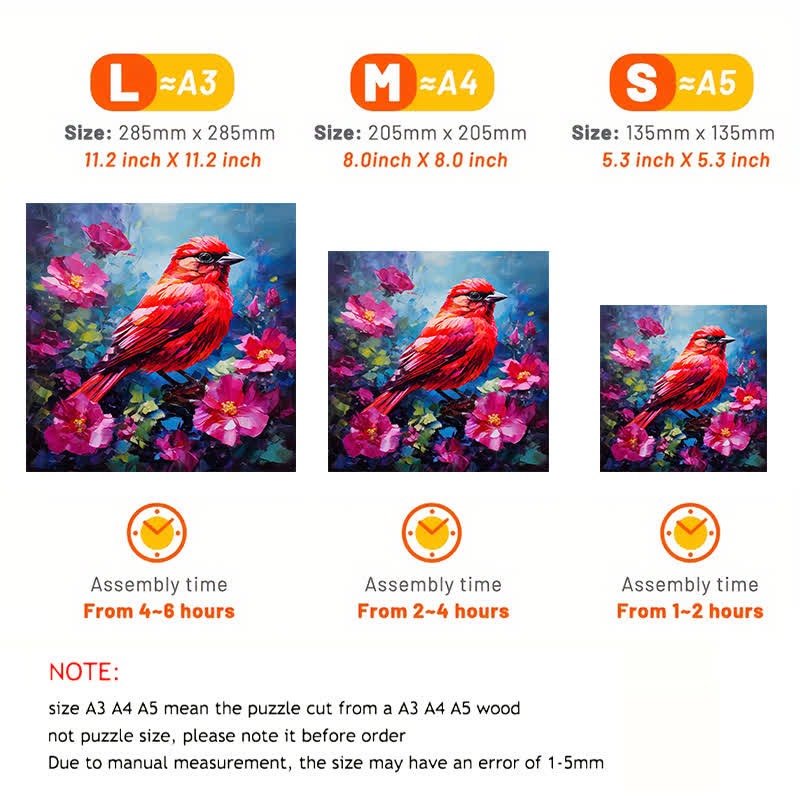 Bird Northern Cardinal - Wooden Jigsaw Puzzle