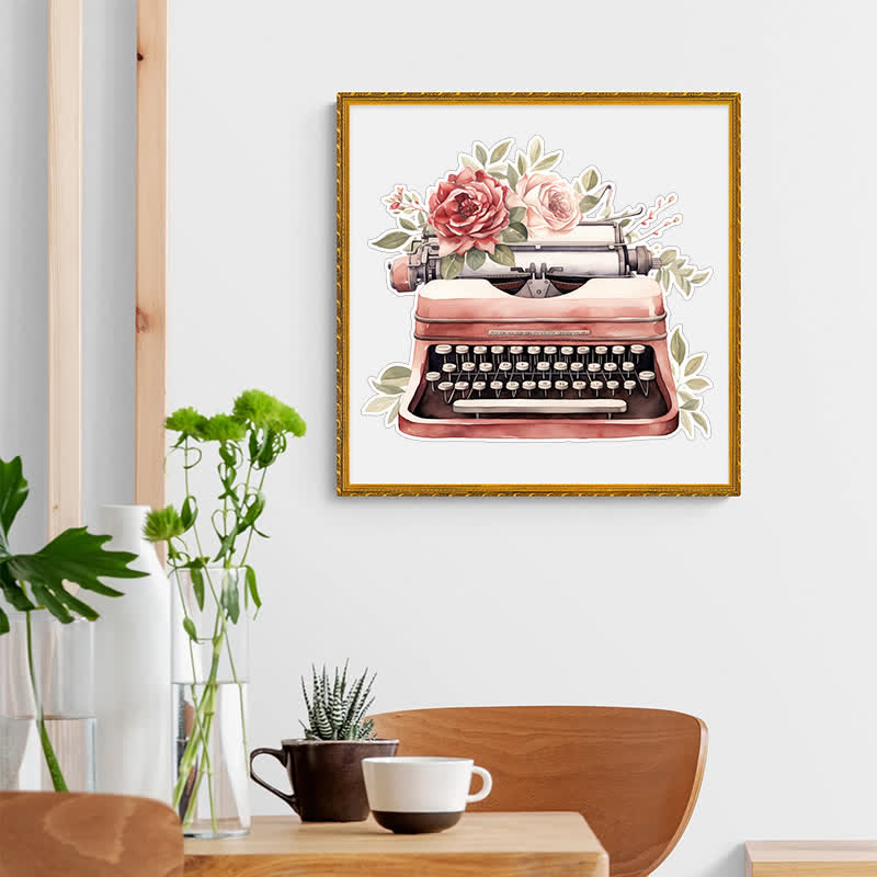Vintage Flower Typewriter - Wooden Jigsaw Puzzle