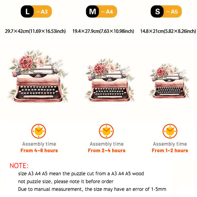 Vintage Flower Typewriter - Wooden Jigsaw Puzzle