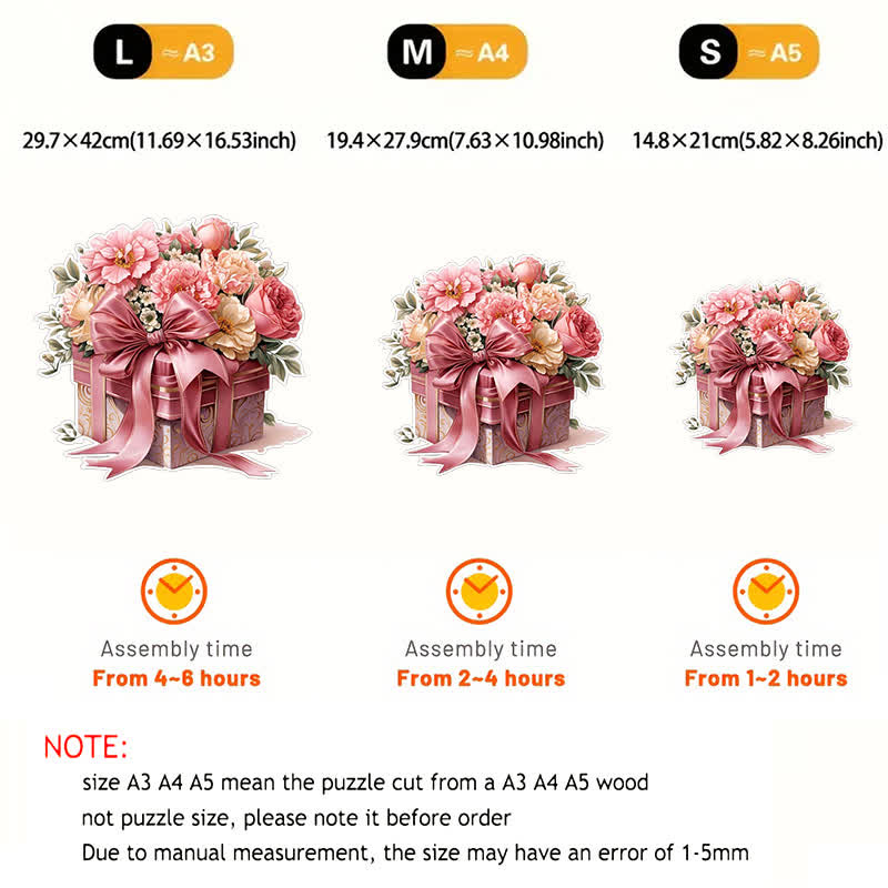 Pink Gift Box Flowers - Wooden Jigsaw Puzzle