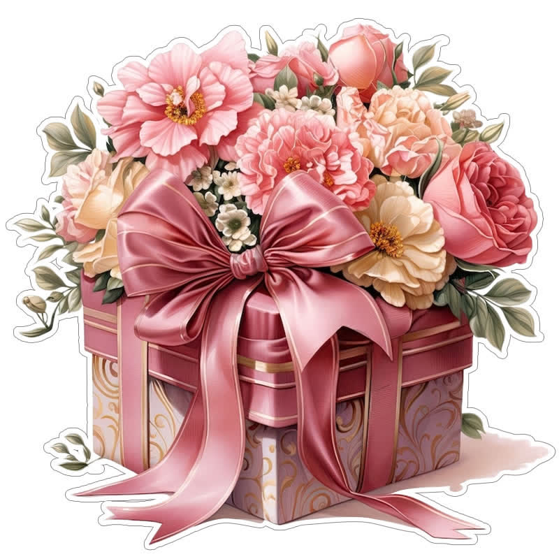 Pink Gift Box Flowers - Wooden Jigsaw Puzzle