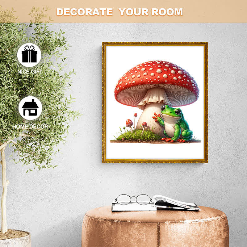 A frog sitting on a mushroom - Wooden Jigsaw Puzzle