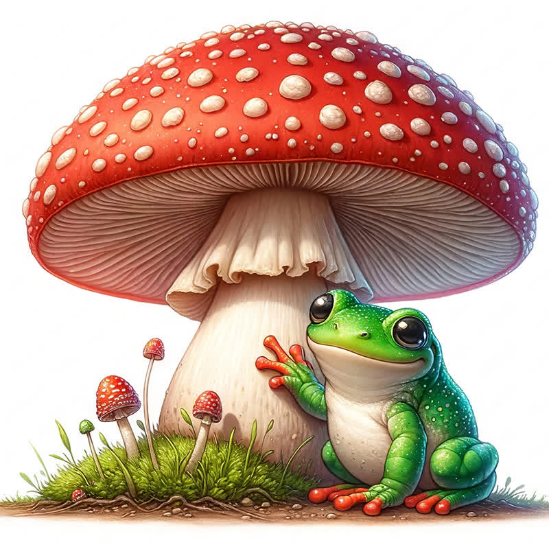 A frog sitting on a mushroom - Wooden Jigsaw Puzzle