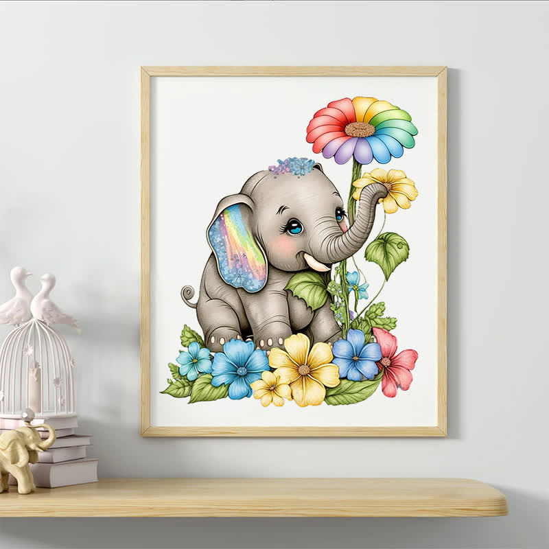 Baby rainbow elephant -  Wooden Jigsaw Puzzle