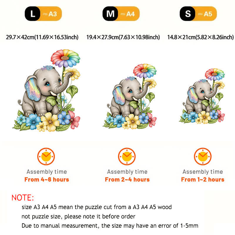 Baby rainbow elephant -  Wooden Jigsaw Puzzle