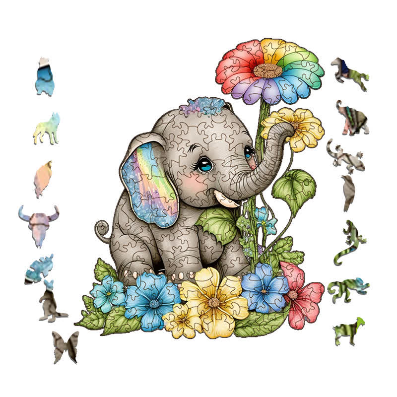 Baby rainbow elephant -  Wooden Jigsaw Puzzle