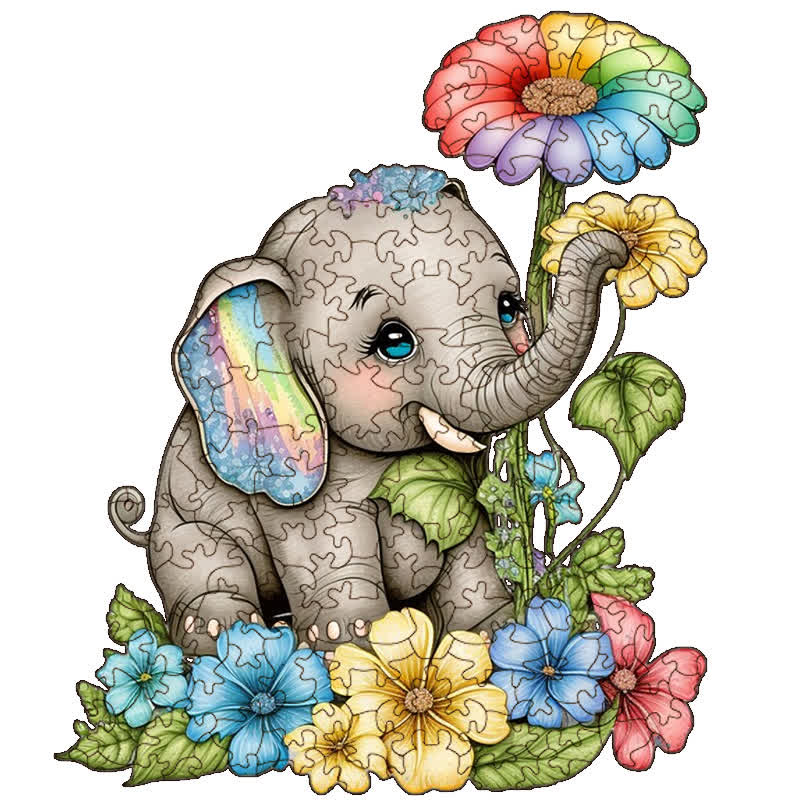 Baby rainbow elephant -  Wooden Jigsaw Puzzle
