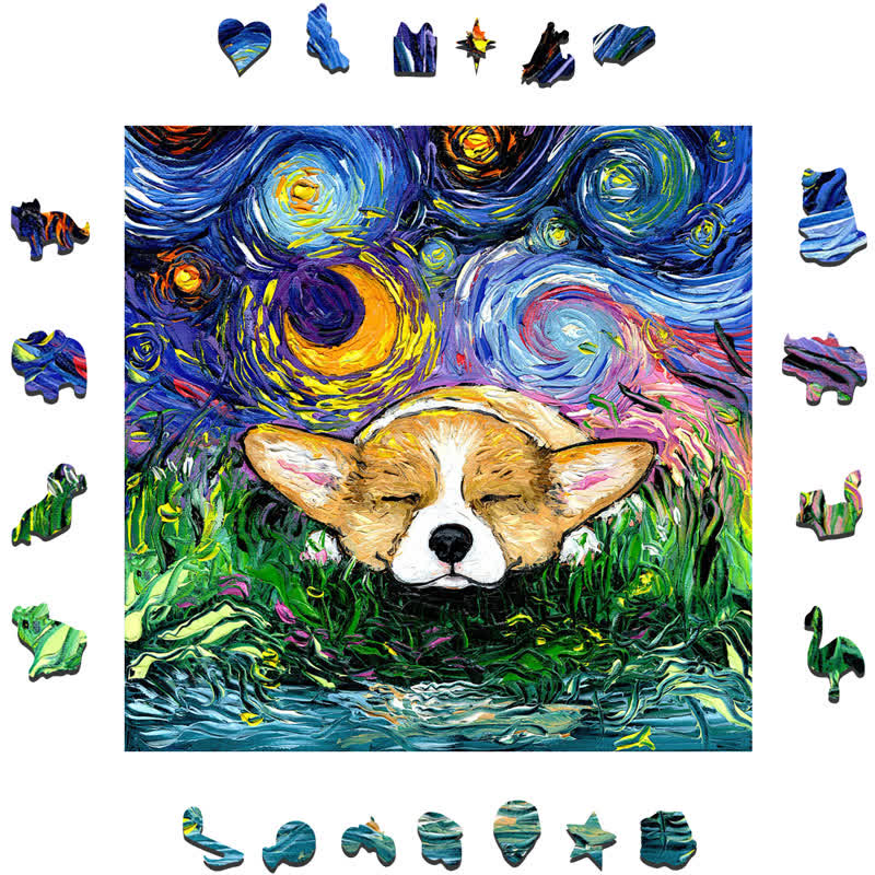 Sleeping Pembroke Welsh Corgi Dog - Wooden Jigsaw Puzzle