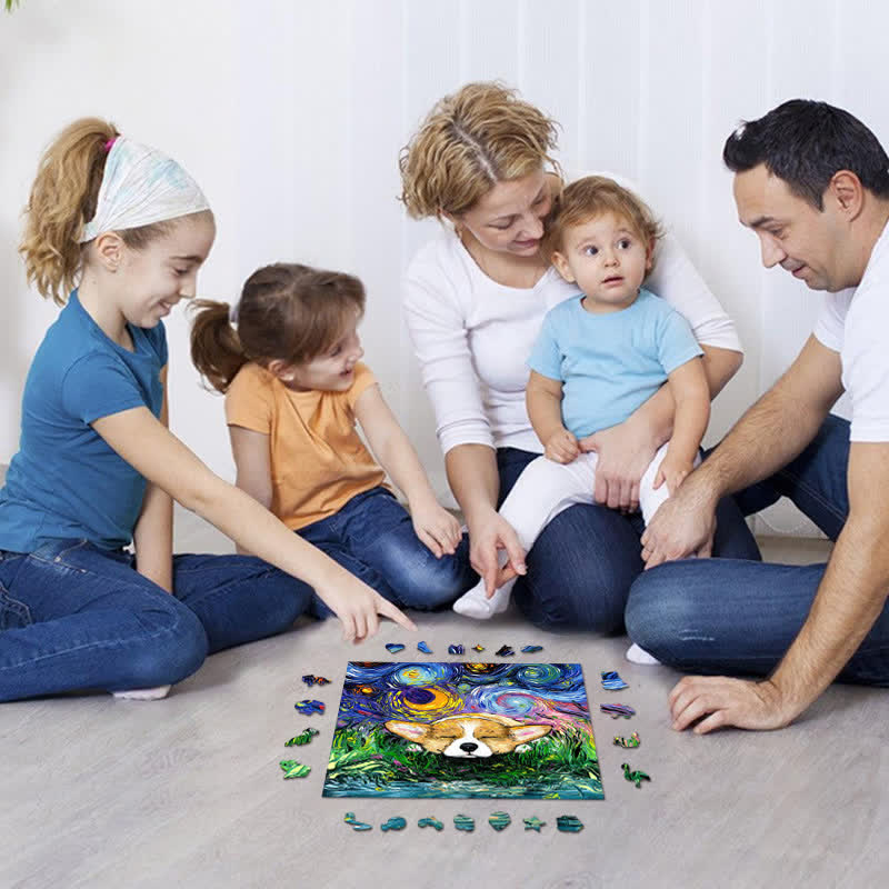 Sleeping Pembroke Welsh Corgi Dog - Wooden Jigsaw Puzzle