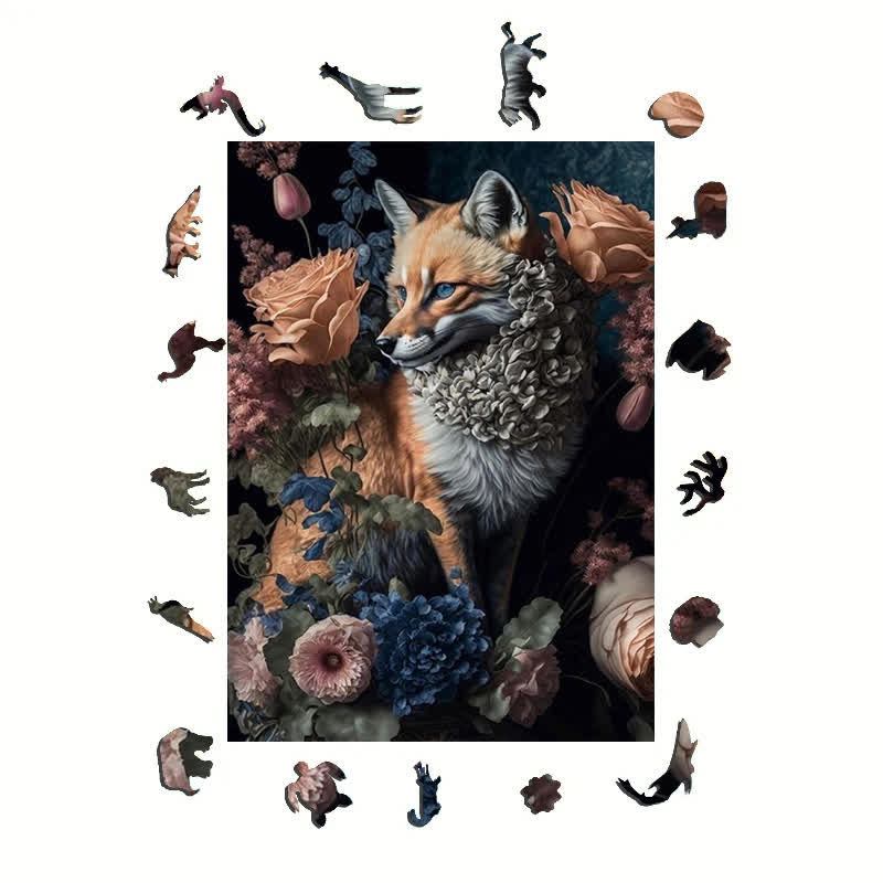 Red Fox WIth Flower - Wooden Jigsaw Puzzle