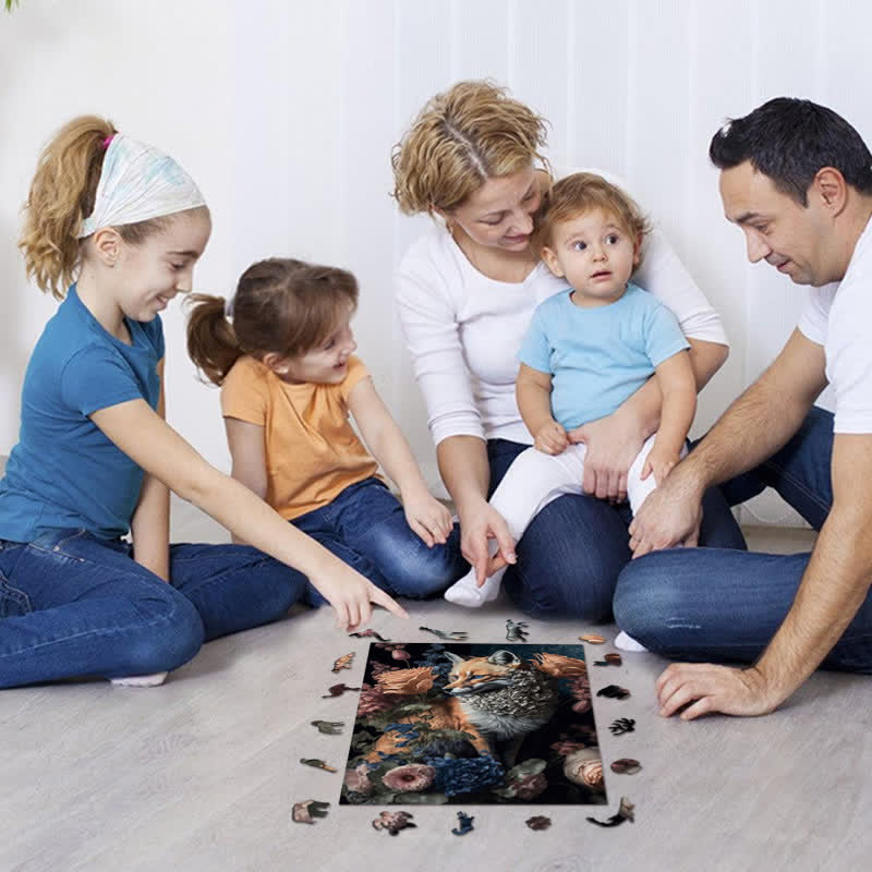 Red Fox WIth Flower - Wooden Jigsaw Puzzle