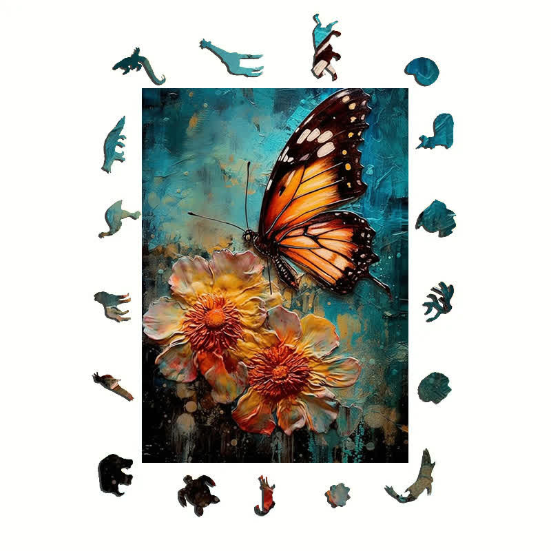 Floral Butterfly Painting - Wooden Jigsaw Puzzle