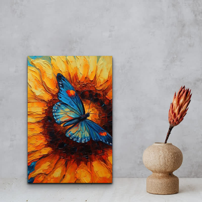 Sunflowers and a Blue Butterfly - Wooden Jigsaw Puzzle