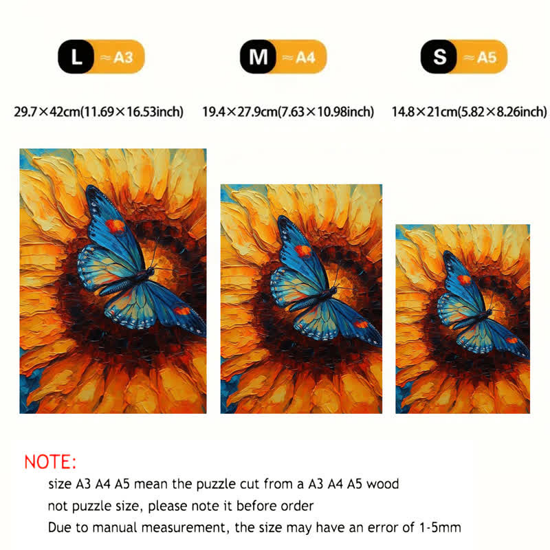 Sunflowers and a Blue Butterfly - Wooden Jigsaw Puzzle