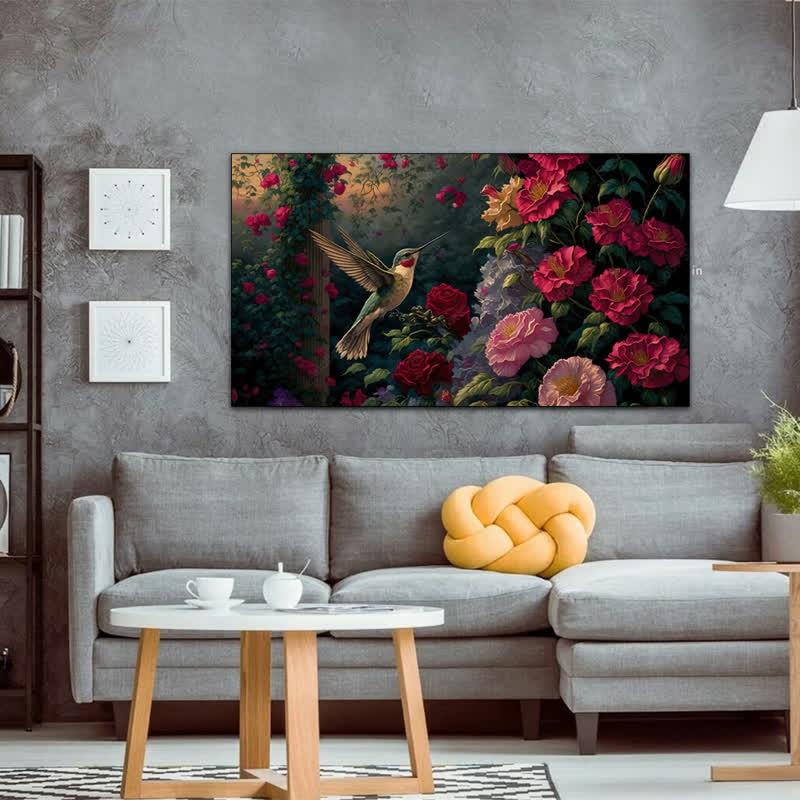 Hummingbird and roses scenery - Wooden Jigsaw Puzzle