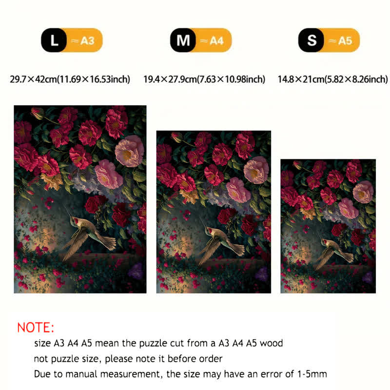 Hummingbird and roses scenery - Wooden Jigsaw Puzzle