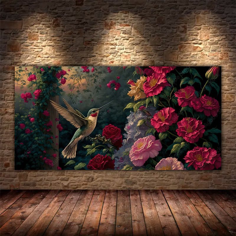 Hummingbird and roses scenery - Wooden Jigsaw Puzzle